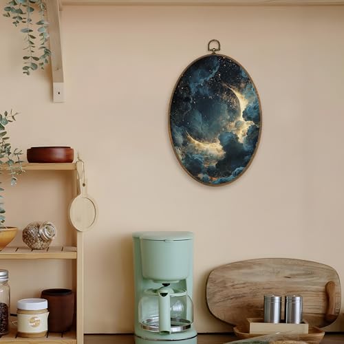 Moon Oval Wall Art Decor - Celestial Canvas Hanging for Home & Bedroom - Variation: Moon