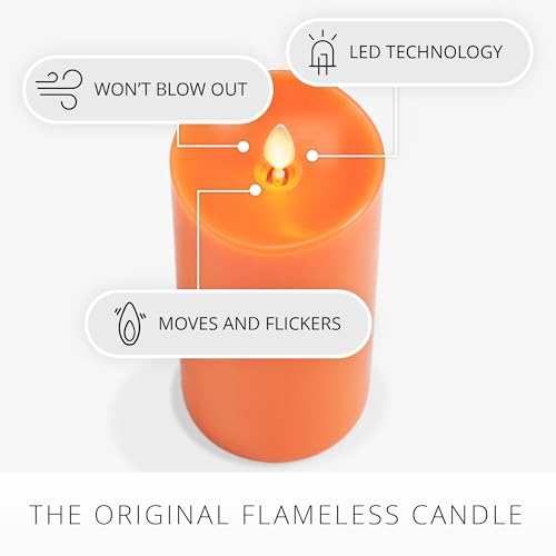3 x 6.5 Inch Flameless LED Pillar Candle - Russet Orange Real Wax with Timer, Remote Ready