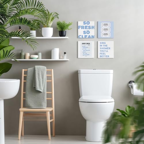 Bathroom Wall Art Decor Set of 4 - So Fresh and So Clean - Black & White Variation