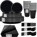 Black Disposable Plates for Party - 350PCS, Food-Grade Plastic, Variation: Black