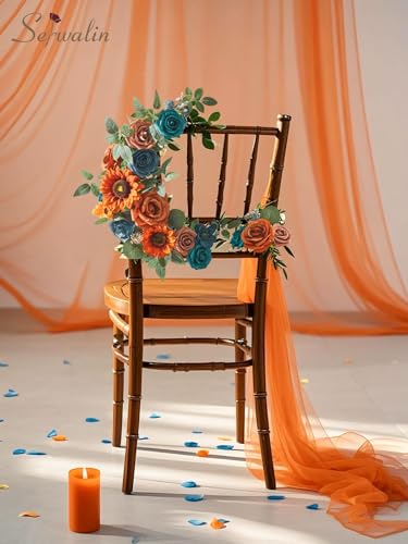 Artificial Burnt Orange & Teal Sunflower Flowers for Decor - Variation of Burnt Sunflower Orange & Teal Square