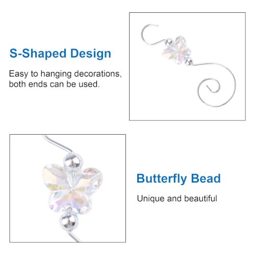 Christmas Ornament Hooks Set 30 Pcs Silver Butterfly Bead S-Shaped Decorations
