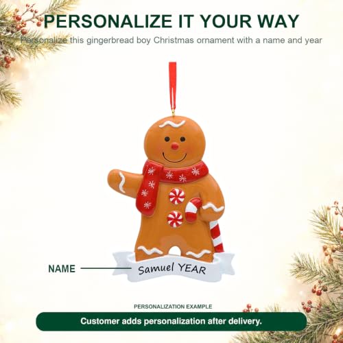 Personalized Gingerbread Boy Christmas Ornament - Custom Name & Year
