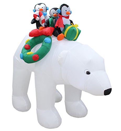 8 Ft Inflatable Christmas Yard Decoration with Penguins and Polar Bear