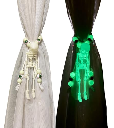 2pcs Luminous Skeleton Halloween Curtain Tiebacks - Creepy Decor Accessories