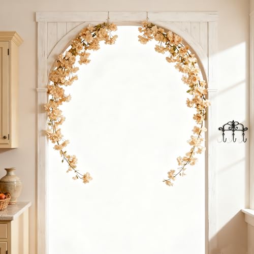 Champagne Cherry Blossom Garland - 6 Pcs 35.4Ft Artificial Flower Decor - Variation: Champagne / 6 PC Cherry Blossom Garland