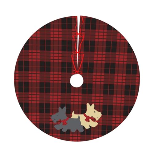 36-Inch Plaid Scottie Dog Christmas Tree Skirt - Rustic Holiday Decor