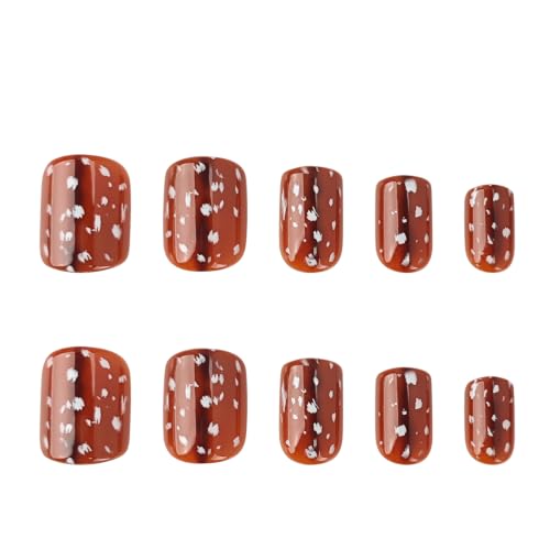 Fall Press on Nails Short Square with Reindeer Print - 24 Pack - Style-24