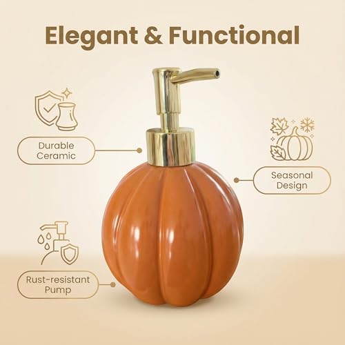 Halloween Pumpkin-Shaped Ceramic Soap Dispenser with Golden Pump - Orange