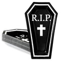 Halloween Coffin-Shaped Paper Plates - 24 Pack, Black & White Disposable Dinnerware, 9.8 x 5.9 in - Normal