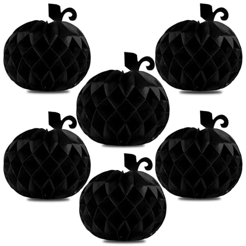 Black Pumpkin Honeycomb Decorations - 10 Inch Paper Centerpieces for Fall Parties (6 PCS)