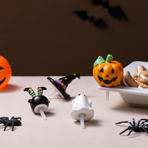 Halloween Ceramic Cake Toppers Set - Hand-Painted Mini Picks for Spooky Decor