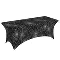 Halloween Spider Web Fitted Tablecloth - 6Ft Rectangular Stretch Spandex Cover with Variation 3x1 Inches