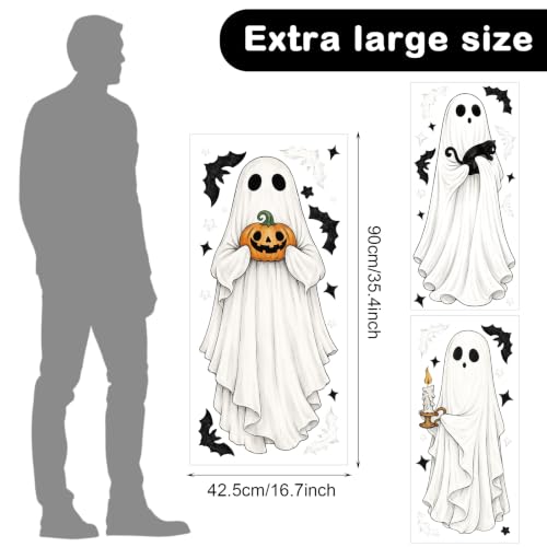 Large Halloween Ghost Window Clings - White Ghost, Double-Sided Stickers, 3 Sheets