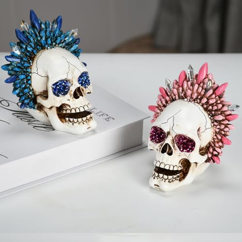 Pink Skull Head Sculpture Halloween Gothic Decor Resin Human Bone Model