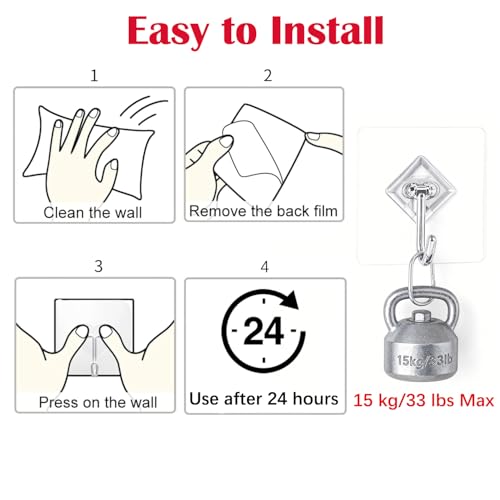Large Waterproof Adhesive Wall Hooks 10-Pack for Holiday & Home Decor - Clear