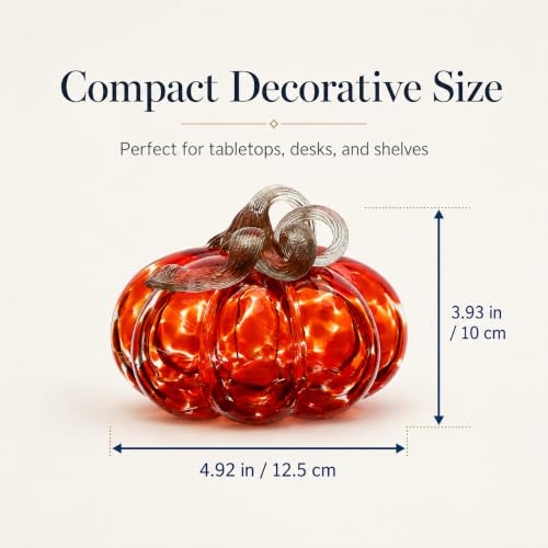Red Hand Blown Glass Pumpkin Decoration - Fall Harvest Halloween Tabletop Accent