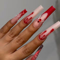 Halloween Press On Nails Long Square with Spider Web Rhinestone Set - Variation 26