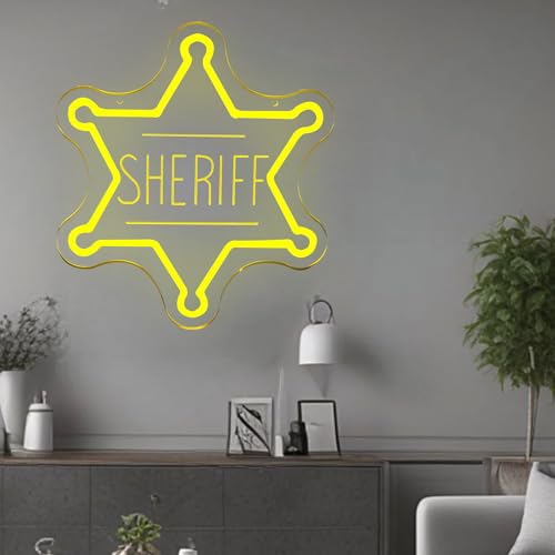 Sheriff Badge Neon Sign Wall Decor for Kids Room & Man Cave - Western LED Light