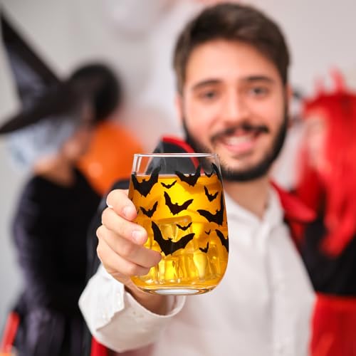 Halloween Bat Stemless Wine Glasses Set 18 Oz - Clear Party Cups