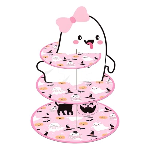 Pink Halloween Cupcake Stand 3-Tier Ghost Cake Tower Party Supplies