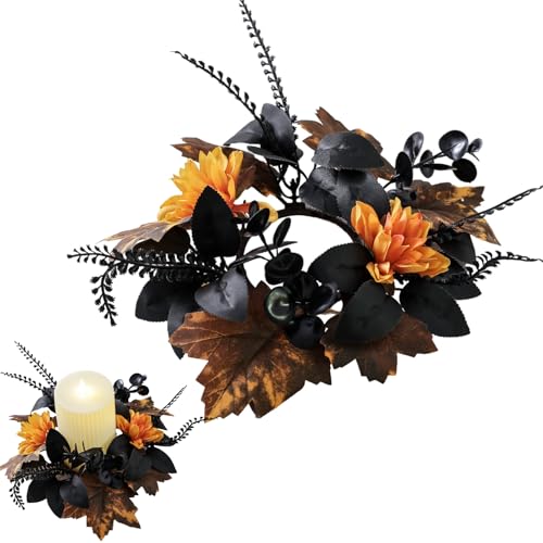 Halloween Maple Leaf Wreath with Eucalyptus and Candle Rings - Autumn Decor
