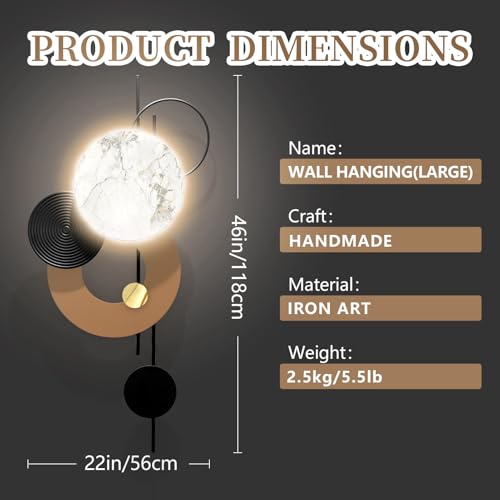 Large Metal Wall Decor with Light - Modern 3D Wall Art Sculpture - 46"L x 22"W