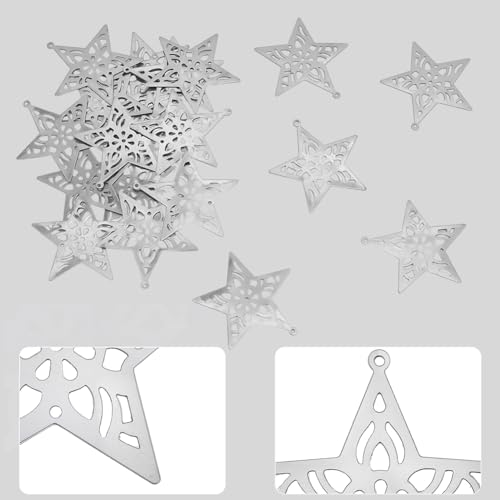Galvanized Silver Metal Stars for Christmas & Holiday Decor - Style 5 - 40PCS