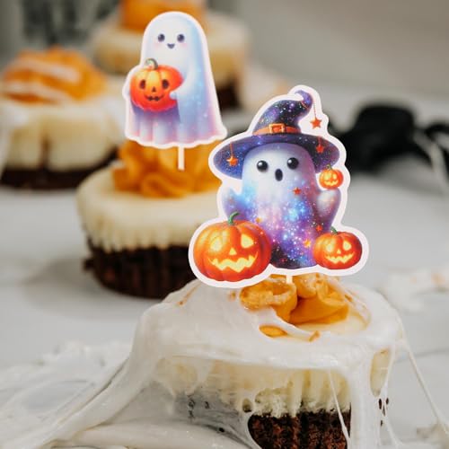 Halloween Ghost Music Guitar Cake Toppers Set - 24 Pcs Party Decorations