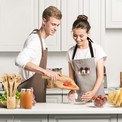 Gray Wooden Cooking Spoon Set with Apron & Oven Mitt - Kitchen Utensils & Gifts