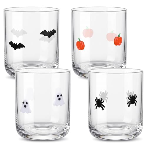 Halloween Icon Juice Glasses Set - 14 oz Ghost Pumpkin Bat Spider, 4 Pack