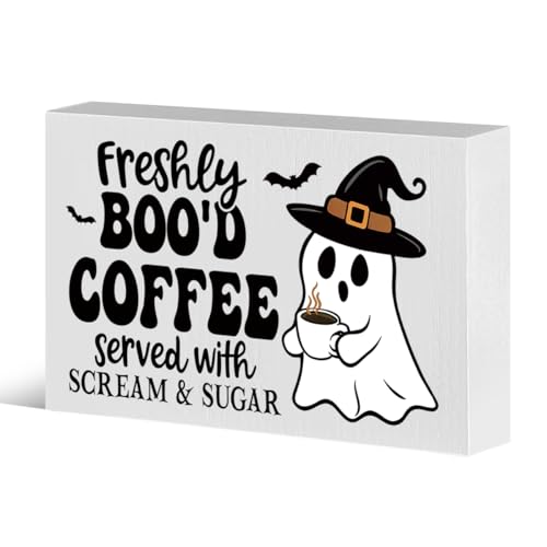 Halloween Ghost Coffee Bar Sign - Wooden Kitchen Decor for Halloween
