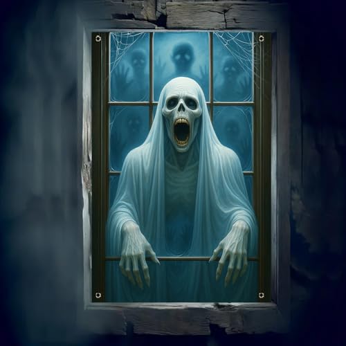 Halloween Ghost Window Cover - White Polyester Decor, 31x47 Inch - Variation Y2561011XQSX