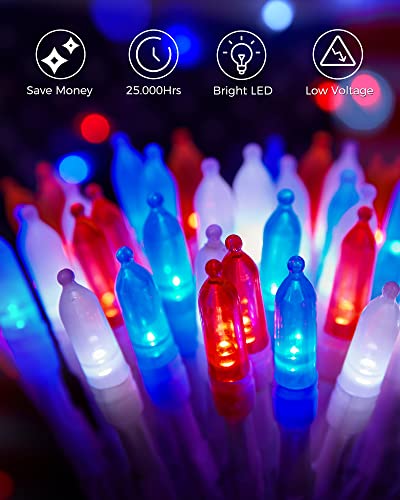 Red White Blue Battery Operated String Lights 2 Pack 18Ft 50 LED - Patriotic Decor