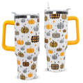 40 oz Pumpkin Travel Mug with Handle & Straw - Fall Thanksgiving Insulated Tumbler - Orange Pumpkin