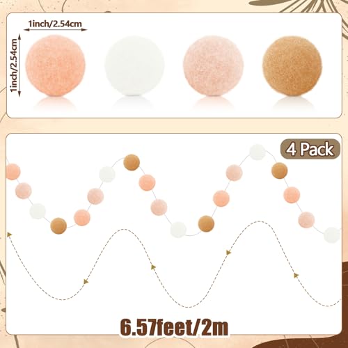Boho Pom Pom Garland Set - Felt Ball Decor, 8M Length, 4 Strings, Stylish Party & Home Decoration