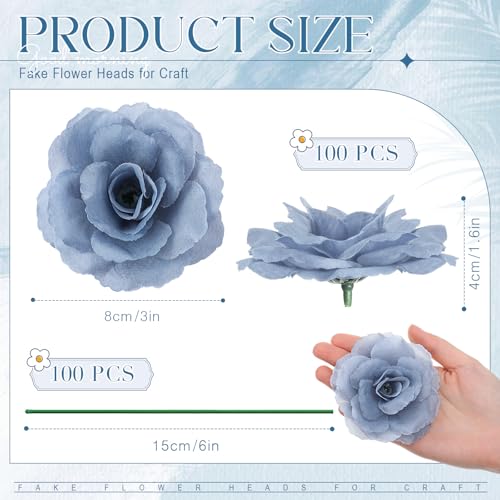 Artificial Blue Roses Bouquet - 100 Pcs Long Stem Silk Flowers for Wedding & Party Decor - Dusty Blue