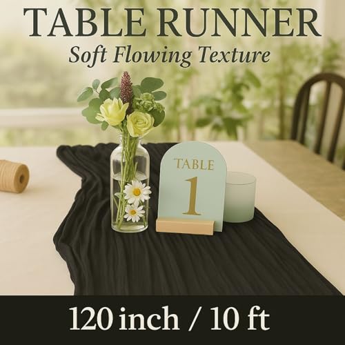 10FT Black Cheesecloth Table Runner - Rustic Boho Wedding & Party Decor - Black / 10ft x 1pcs