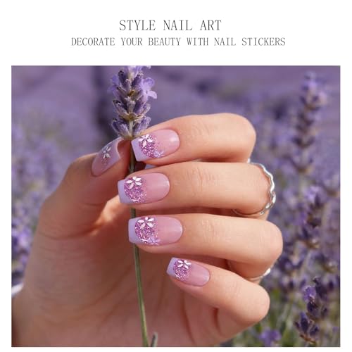Purple Flower Semi Cured Gel Nail Stickers - Gradient Nail Art Wraps