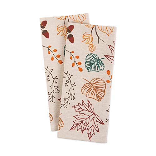 Fall Kitchen Towels Set - Autumn Leaves Cotton Dish Towels 18x28 - 2 Pack