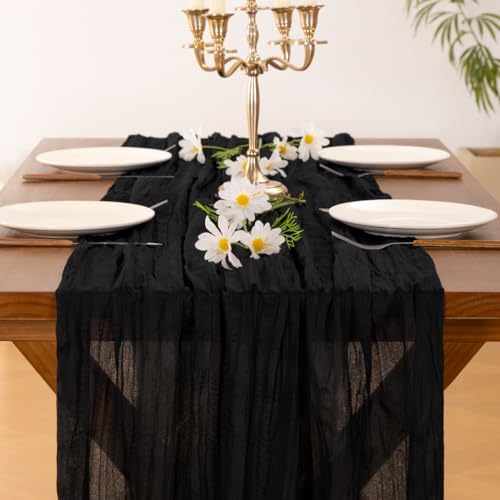 Black 10ft Cheesecloth Table Runner for Halloween Fall Weddings & Parties - Set of 6