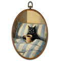 Vintage Black Cat Drinking Coffee Oval Wall Art - 8.6x11.4 Inches - Black Cat Variation