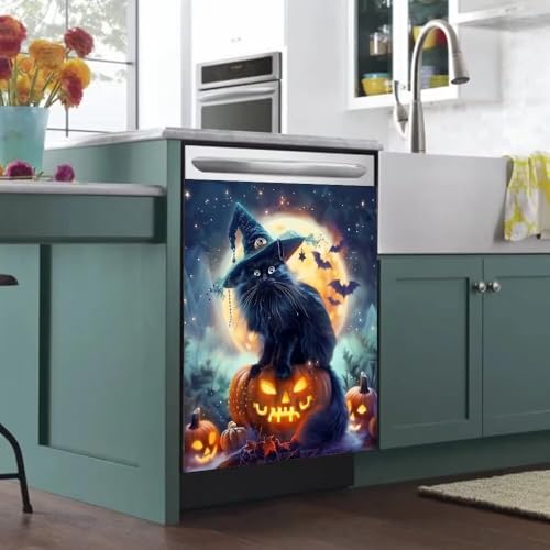 Farmhouse Cat Magnetic Dishwasher Cover - 23 x 26 Inches Halloween Kitchen Decor