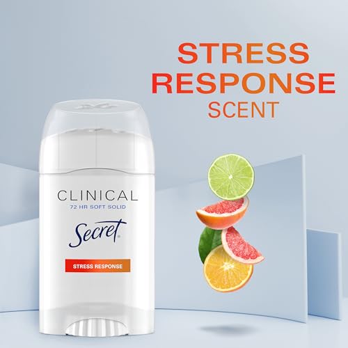 Secret Clinical Strength Antiperspirant Deodorant for Women, Stress Response, 3X Stress & 72hr Sweat & Odor Protection, PH Balancing Minerals, Soft Solid, 1.6 oz (Pack of 3)