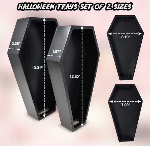 Halloween Coffin Serving Trays Set of 2 Black Wood Gothic Decor