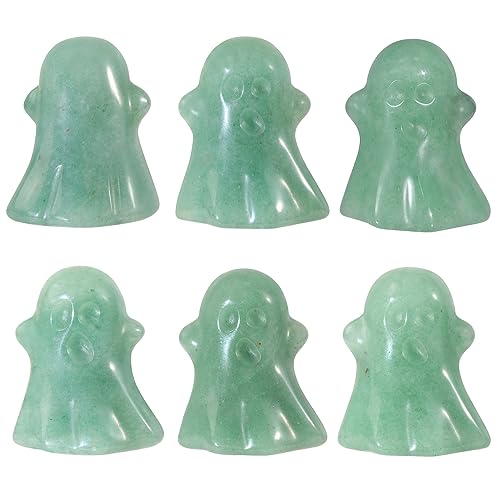 Mini Green Aventurine Crystal Ghost Figurine Set for Halloween Decor - 2 Pieces