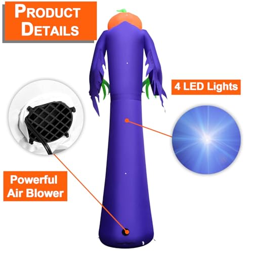 12FT Giant Halloween Inflatable Pumpkin & Ghost Yard Decoration with LED Lights