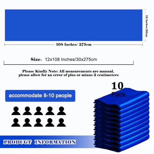 10 Pack Royal Blue Satin Table Runners 12x108 Inches for Weddings & Parties