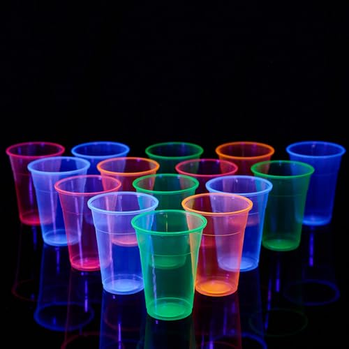 16 oz Neon Plastic Cups - Assorted Glow Party Cups, 100 Pack