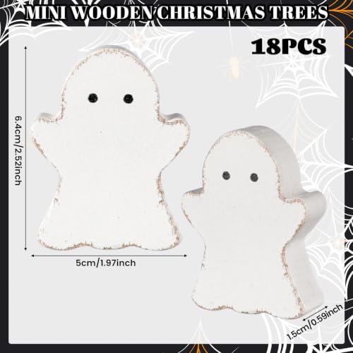 Halloween Ghost Wood Decor Set - Mini Ghost Bowl Fillers, 18 Pieces, Variation of Ghost